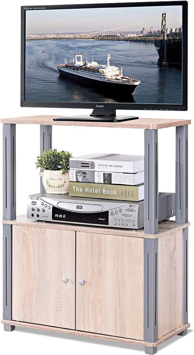 Witte COSTWAY TV-kast met ledverlichting, instelbare kleuren, tv-tafel