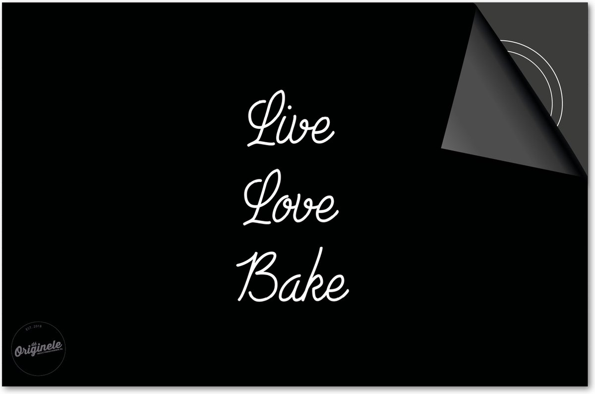 Inductie beschermer 77x51 - afdekplaat inductie mat - Dietrix Kookplaat beschermer - Base - Quotes - Live Love Bake Zwart