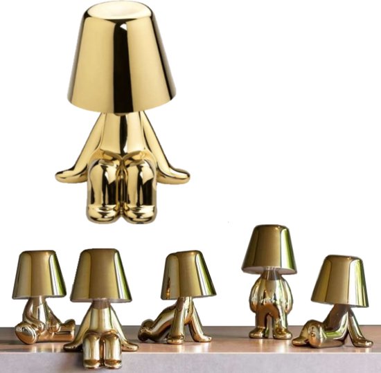 Bureaulamp 01 led dimbaar industrieel goud – lampje woonkamer oplaadbare tafellamp slaapkamer nachtlampje volwassenen – Touch