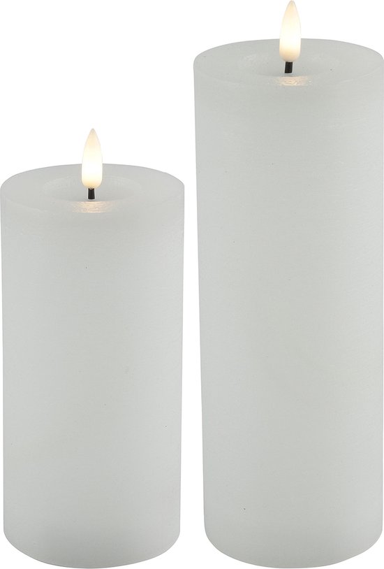 LED kaarsen/stompkaarsen - set 2x - wit - H15 en H20 cm - timer - warm wit
