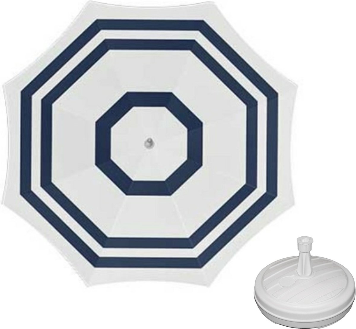 Parasol - Wit/blauw - D160 cm - incl. draagtas - parasolvoet - 42 cm