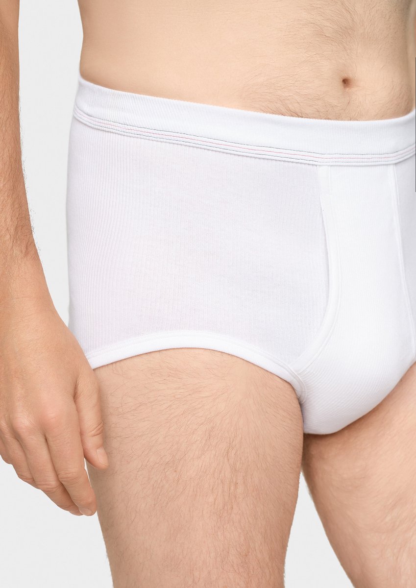 Heren tailleslip met gulp - Rib - Met sluiting - Heren onderbroek - 100% katoen wit mannen ondergoed - 4XL/10