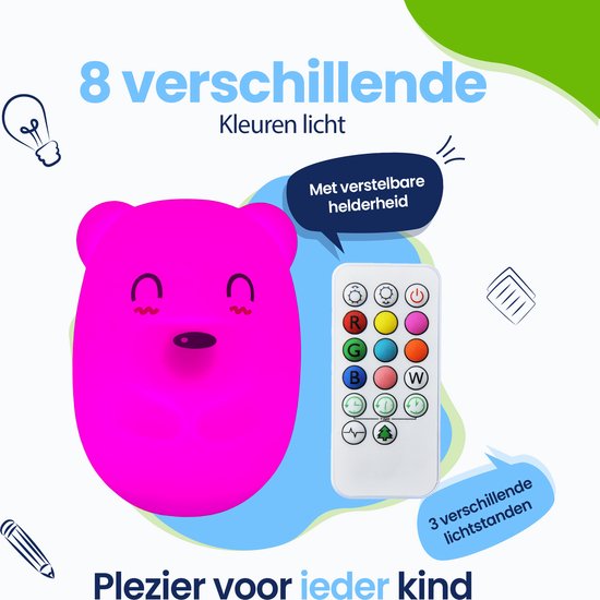 Kadoing® Beer Nachtlamp (Groot) - met Tikfunctie en Afstandsbediening - Oplaadbaar - Baby Lamp - Speelgoed Cadeau - Nachtlampje Kinderen - Premium Kinderlamp van Kadoing — afbeelding 4