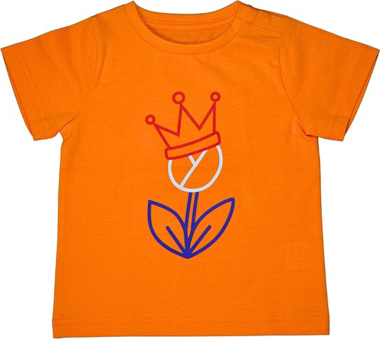 T-shirt kinderen Tulp & Kroontje | Oranje Shirt | Koningsdag Kleding Kinderen | Oranje | maat 104