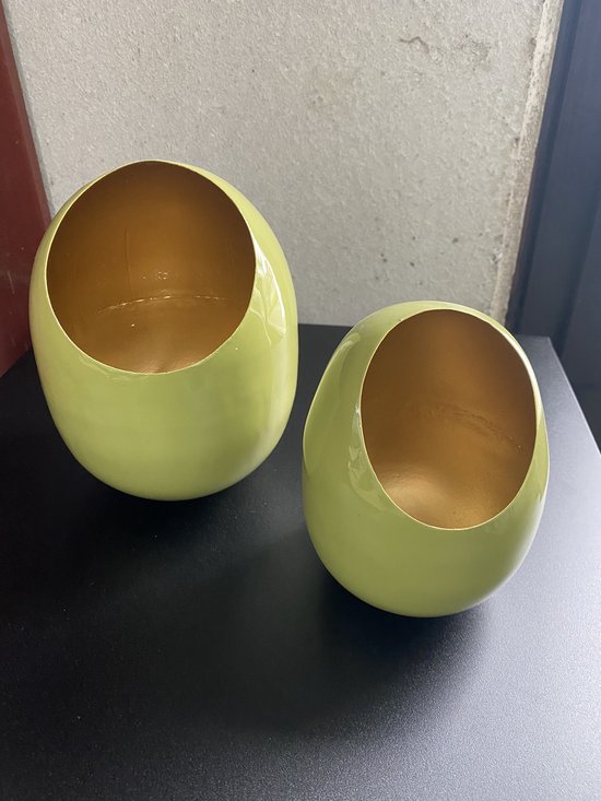 Theelichthouder egg green/goud , groen