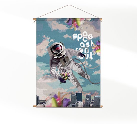 Textielposter Astronaut in de ruimte M (55 X 40 CM) - Wandkleed - Wanddoek - Wanddecoratie