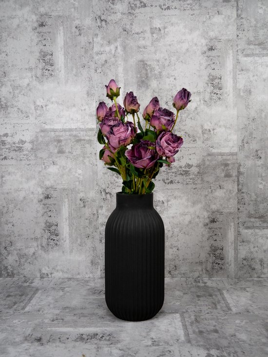Atmosphera Keramische Vaas Rily Mat Zwart - Hoogte 30 Cm