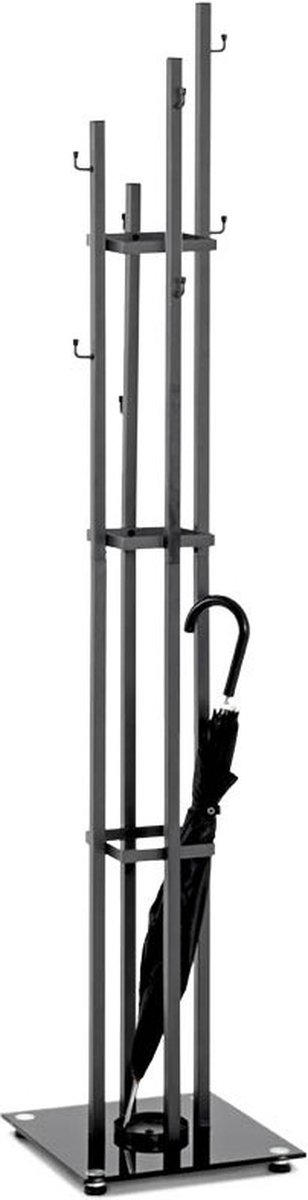 HakuShop Staande kapstok | Zwart/Wit Metaal | Veiligheidsglas voet | Paraplubak | 35x35x183