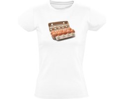 Eierdoosje T-shirt Dames | eieren | doos | kip | eten | zuivel | boerderij | karton |