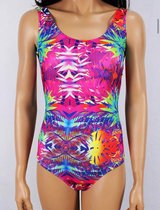 Badpak- Tropische meerkleurige print Zwempak- Badmode Badkleding Bikini Strandkleding Zwemkleding Tank419- Rood Blauw Groen kleurenverloop- Maat 40/S