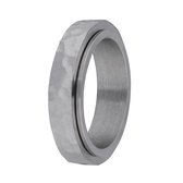 Lucardi Dames Gerecycled stalen anxiety ring gehamerd - Ring - Staal - Zilverkleurig - 18 / 57 mm