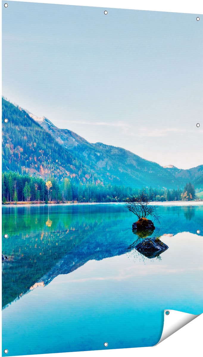 Gards Tuinposter Meer met Herfstbomen - 100x150 cm - Tuindoek - Tuindecoratie - Wanddecoratie buiten - Tuinschilderij Multikleur