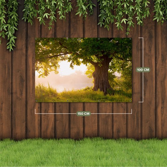 Gards Poster de Jardin Chêne sur l' Water avec Feuilles Pleines - 150x100 cm - Toile Jardin - Décoration de jardin - Décoration murale Extérieure - Tableau Jardin