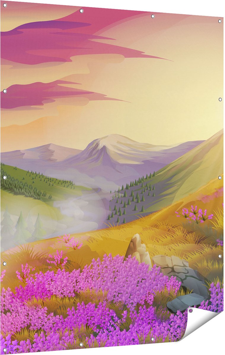 Gards Tuinposter Lavendel Bloemen in de Bergen - Abstract - 120x160 cm - Tuindoek - Tuindecoratie - Wanddecoratie buiten - Tuinschilderij Multikleur