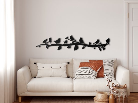 Wanddecoratie | Vogels / Birds | Metal - Wall Art | Muurdecoratie | Woonkamer | Buiten Decor |Zwart| 100x22cm
