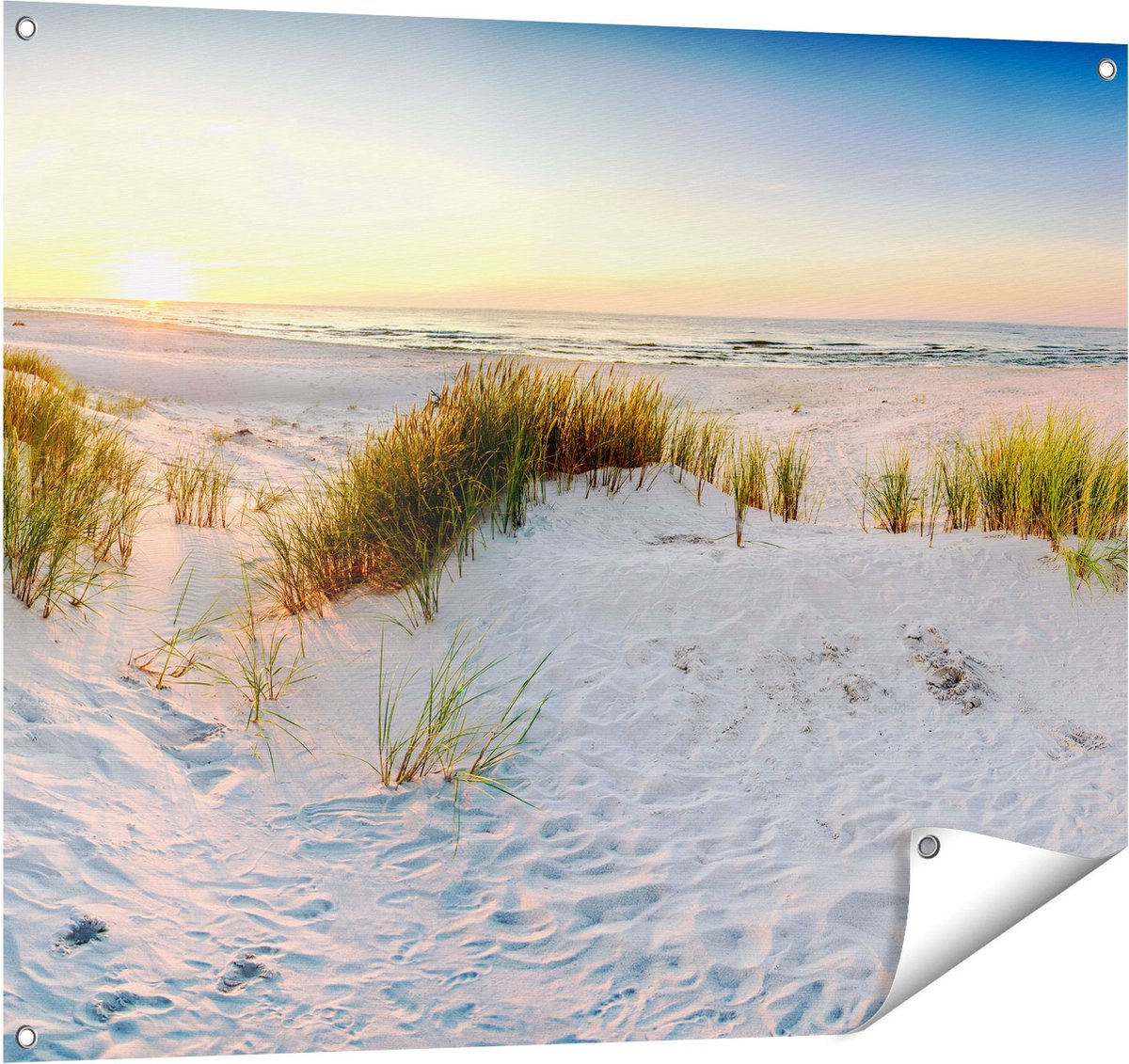 Gards Tuinposter Strand en Duinen tijdens Zonsondergang - 100x80 cm - Tuindoek - Tuindecoratie - Wanddecoratie buiten - Tuinschilderij Multikleur