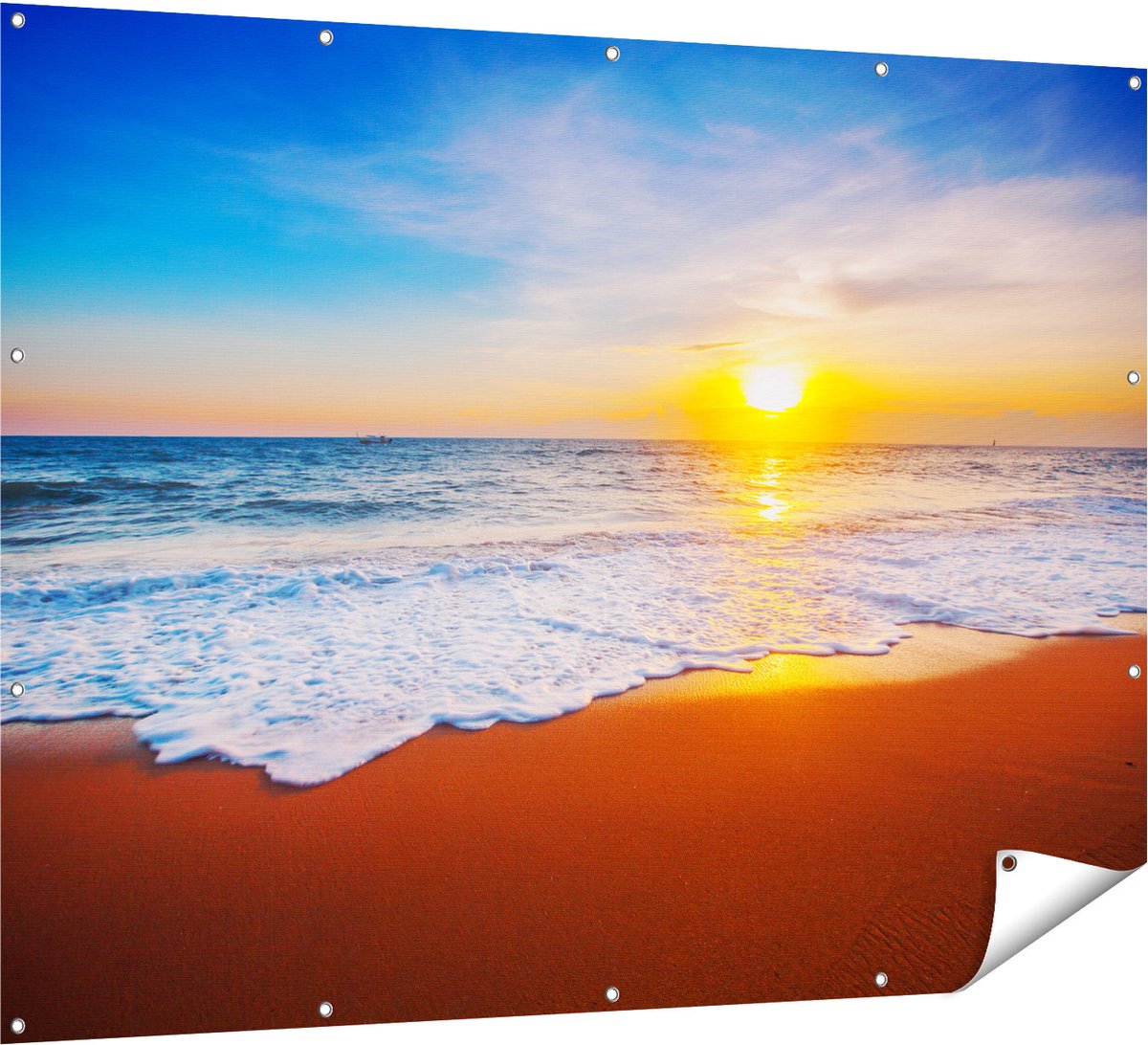 Gards Tuinposter Strand en Zee tijdens Zonsondergang - 160x120 cm - Tuindoek - Tuindecoratie - Wanddecoratie buiten - Tuinschilderij Multikleur