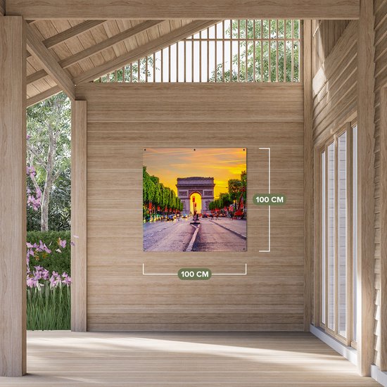 Affiche Jardin du Gards Arc de Triomphe à Paris depuis la Rue - 100x100 cm - Toile de jardin - Décoration de jardin - Décoration murale extérieur - Tableau jardin
