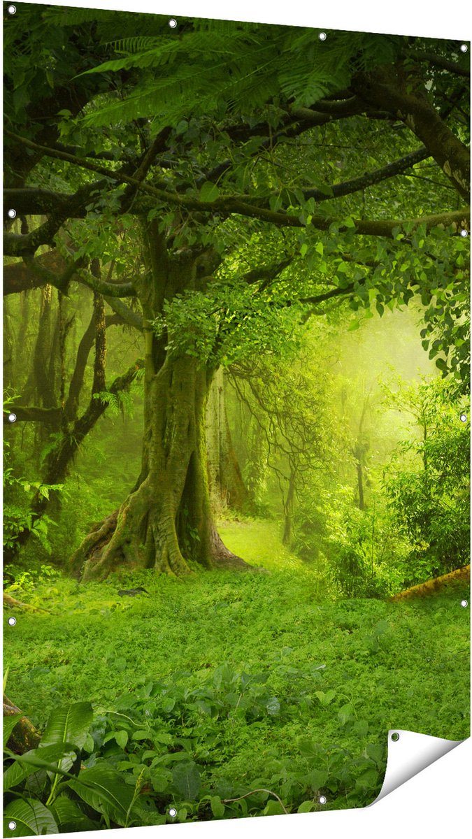 Gards Tuinposter Groene Tropische Jungle Bos - 120x180 cm - Tuindoek - Tuindecoratie - Wanddecoratie buiten - Tuinschilderij Multikleur