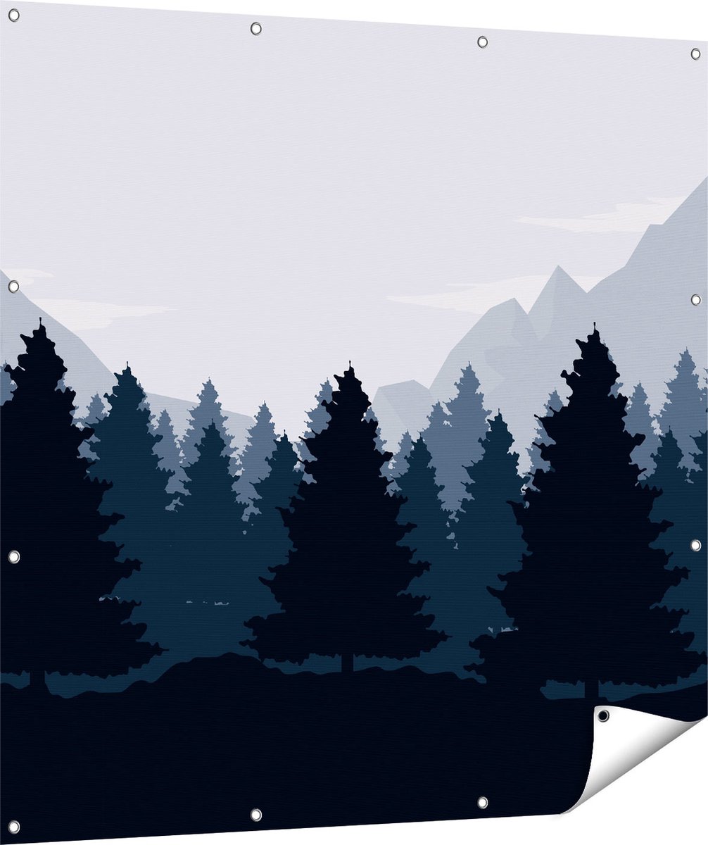 Gards Tuinposter Bos met Bomen Illustratie - Abstract - 120x120 cm - Tuindoek - Tuindecoratie - Wanddecoratie buiten - Tuinschilderij Multikleur