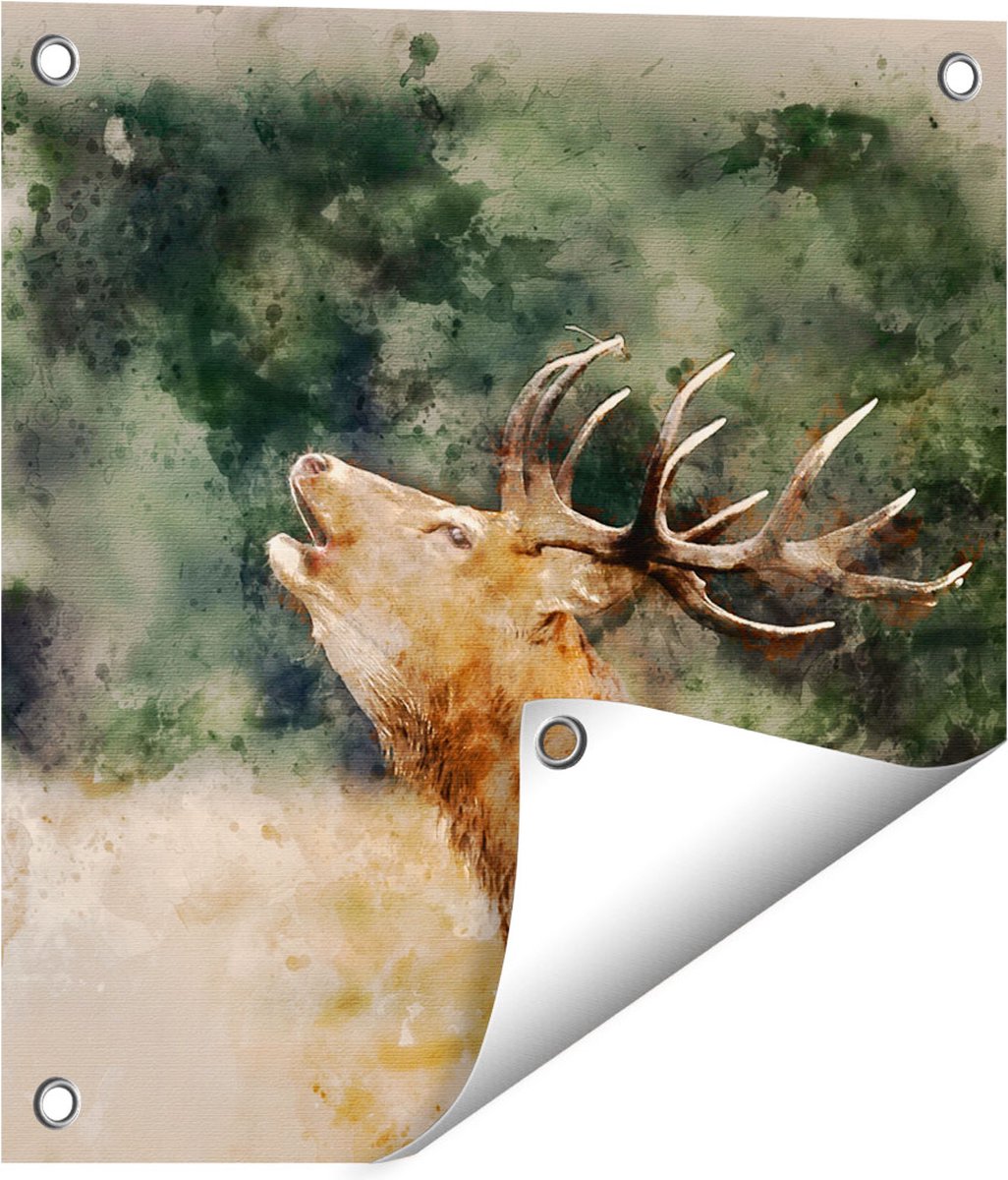 Gards Tuinposter Hert Aquarel - Abstract - 40x40 cm - Tuindoek - Tuindecoratie - Wanddecoratie buiten - Tuinschilderij Multikleur
