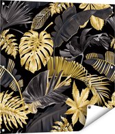 Gards Affiche de jardin Feuilles tropicales dorées - 80x80 cm - Toile jardin - Décoration de jardin - Décoration murale extérieur - Tableau jardin