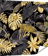 Gards Tuinposter Gouden Tropische Bladeren - 100x100 cm - Tuindoek - Tuindecoratie - Wanddecoratie buiten - Tuinschilderij