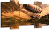 GroepArt - Schilderij - Abstract - Goud, Bruin, Geel - 120x65 5Luik - Foto Op Canvas - GroepArt 6000+ Schilderijen 0p Canvas Art Collectie - Wanddecoratie