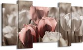 GroepArt - Schilderij - Tulpen - Bruin, Grijs - 120x65 5Luik - Foto Op Canvas - GroepArt 6000+ Schilderijen 0p Canvas Art Collectie - Wanddecoratie