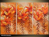 Schilderij -  Natuur - Oranje, Bruin - 120x80cm 3Luik - GroepArt - Handgeschilderd Schilderij - Canvas Schilderij - Wanddecoratie - Woonkamer - Slaapkamer - Geschilderd Door Onze Kunstenaars 2000+Collectie Maatwerk Mogelijk