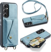 Casemania Coque pour Samsung Galaxy A34 5G Aqua Blue - Coque Arrière de Luxe avec Cordon - Etui Portefeuille - Porte-Cartes
