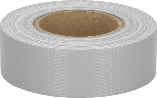 Grijze PVC vlechtband op rol, voor tuinafsluiting.