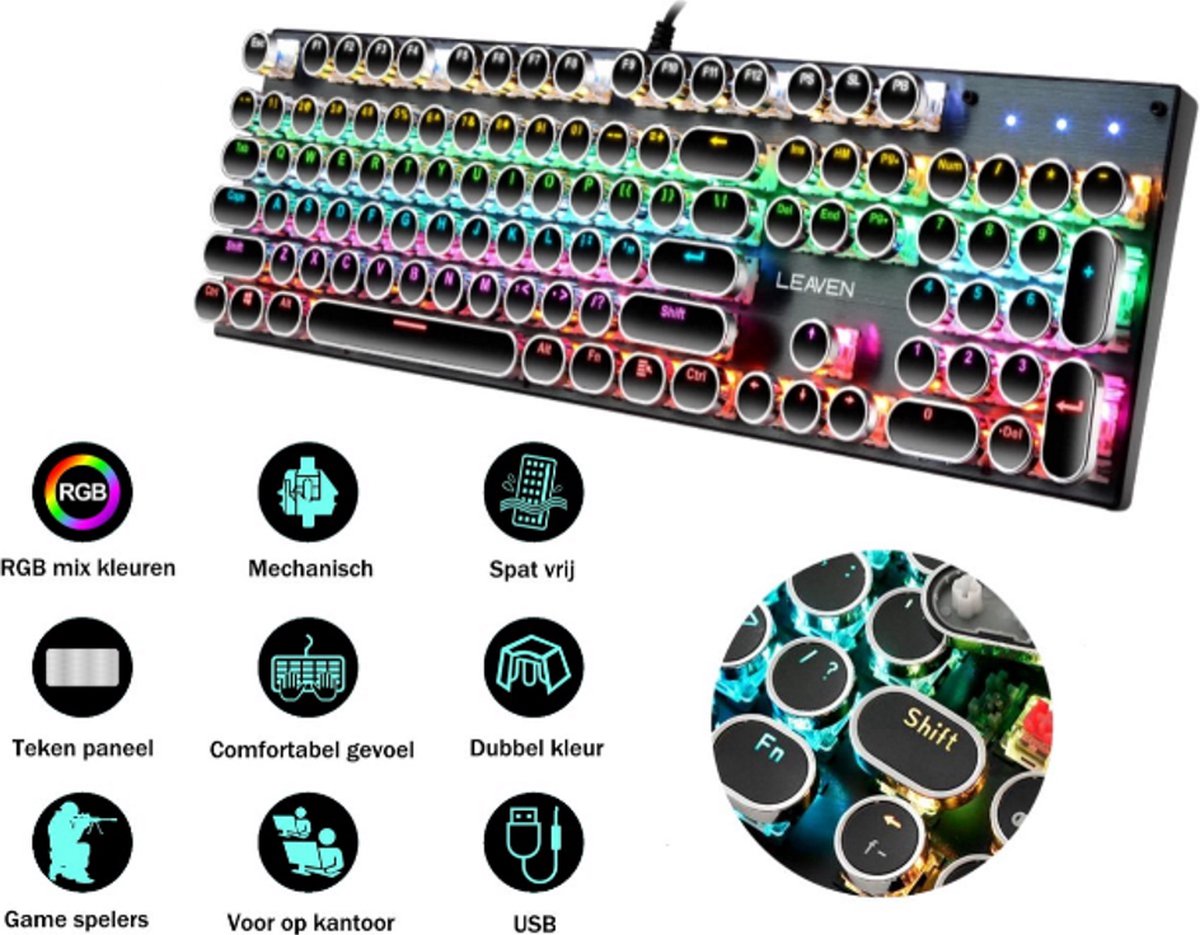 TECURS Mechanisch toetsenbord - gaming-toetsenbord, bekabeld, blauwe