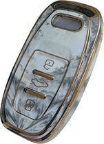Zachte TPU Sleutelcover - Sleutelhoesje Geschikt voor Audi A1 / A3 / / A4 / A5 / A6 / A7 / A8 / Q3 / Q5 / Q7 / S5 / S6 - Marmer Grijs met Goud - Sleutel Hoesje Cover - Auto Accessoires