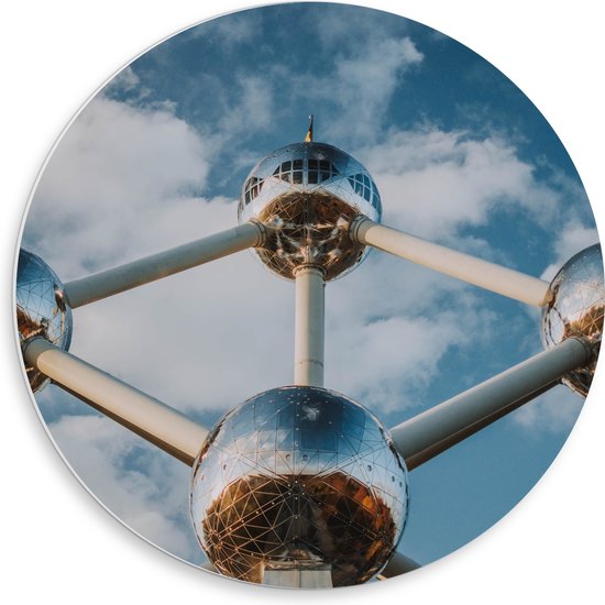 PVC Schuimplaat Muurcirkel - Atomium in Brussel, België - 50x50 cm Foto op Muurcirkel (met ophangsysteem)