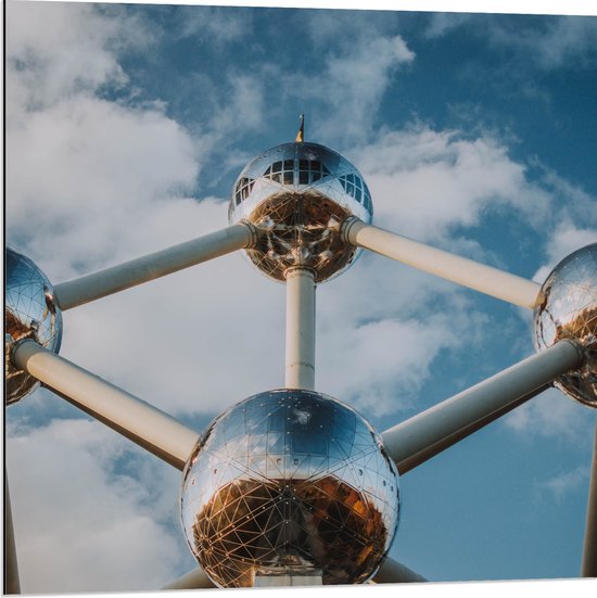 Dibond - Atomium in Brussel, België - 80x80 cm Foto op Aluminium (Met Ophangsysteem)