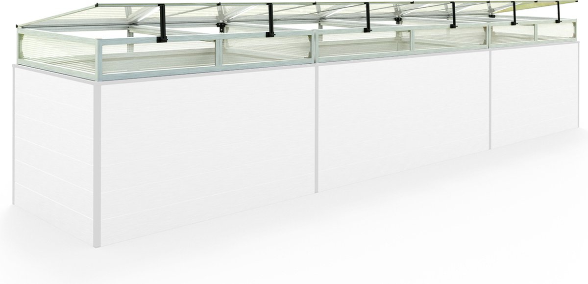 Moestuinbak opzetstuk van aluminium en polycarbonaat Tuinkas plantenbak voor tuin, balkon, met dakvenster kleppen, UV en weerbestendig, 99 x 490 cm