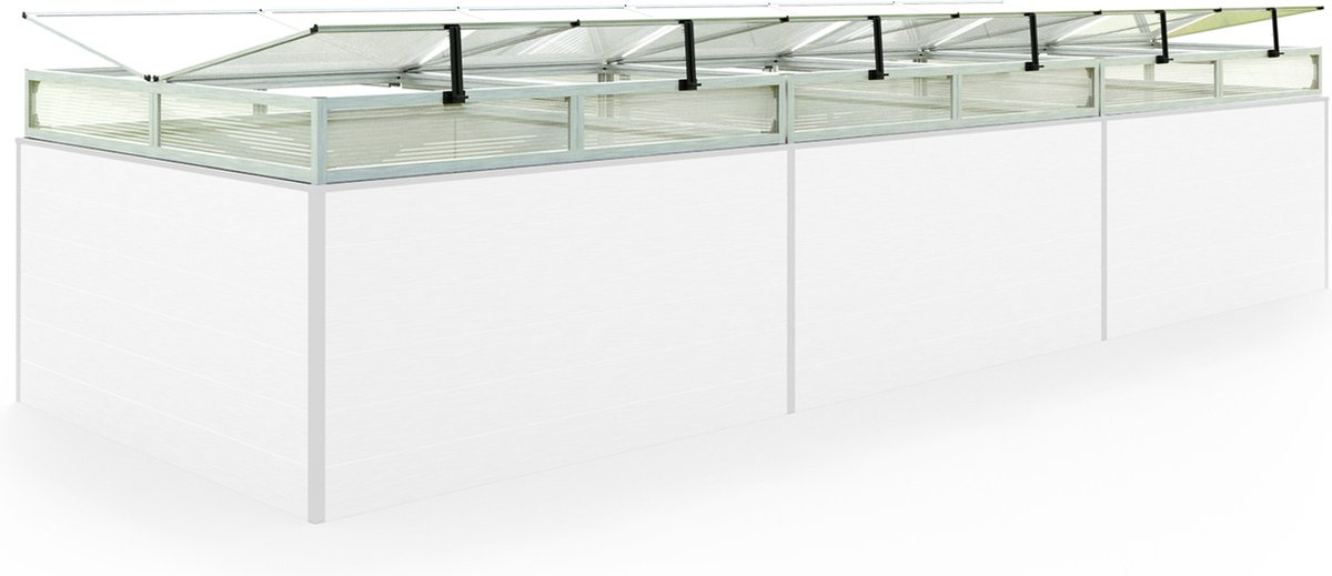 Moestuinbak opzetstuk van aluminium en polycarbonaat Tuinkas plantenbak voor tuin, balkon, met dakvenster kleppen, UV en weerbestendig, 150 x 444 cm