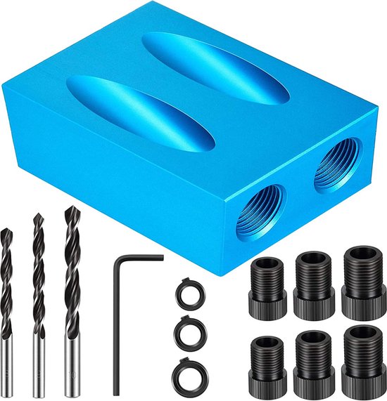 7 stks/set gat schroef jig, 15 ° hoek boor houtbewerking gids schuine locator, voor houtbewerking hoek boorgaten