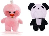 Klikkopers® - Paper Duck knuffel - Panda Kostuum - 30 cm - Paper Duck - Lalafanfan - Paperduck - Roze