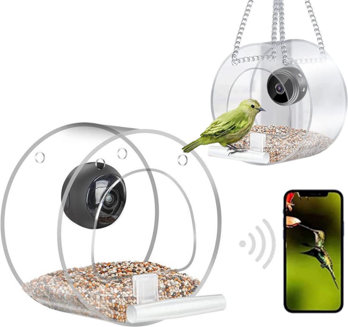 Vogelhuisje met camera 1080P met nachtzicht – hangend vogelvoederhuisje raam – raamvoederhuisje spy camera wifi met app - wildcamera - Merkloos