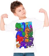 Splat T- shirt - Kleur telkens opnieuw je mooie T shirt - Dinosaurus - 7-8 Jaar