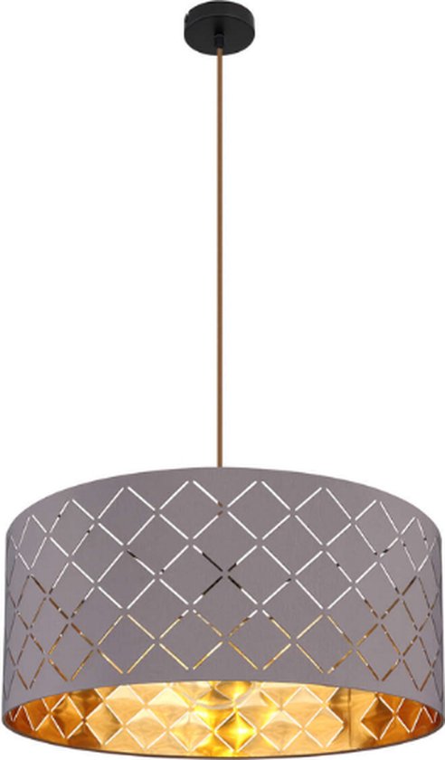 Grijze hanglamp met roostervormige ponsen | Metaal | Textiel | Woonkamer | Eetkamer