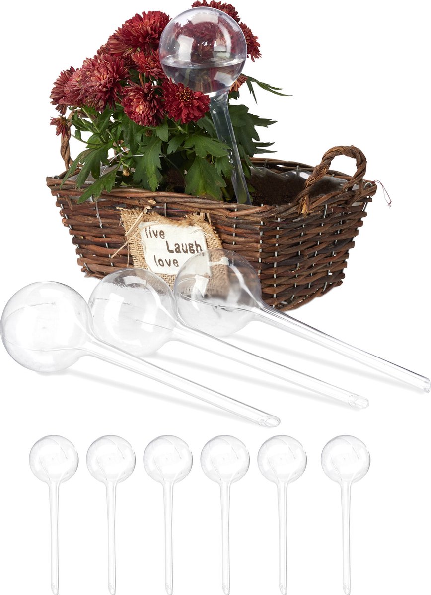 waterdruppelaar - set van 10 - waterbollen bloemen en planten - 250 ml - kunststof - transparant