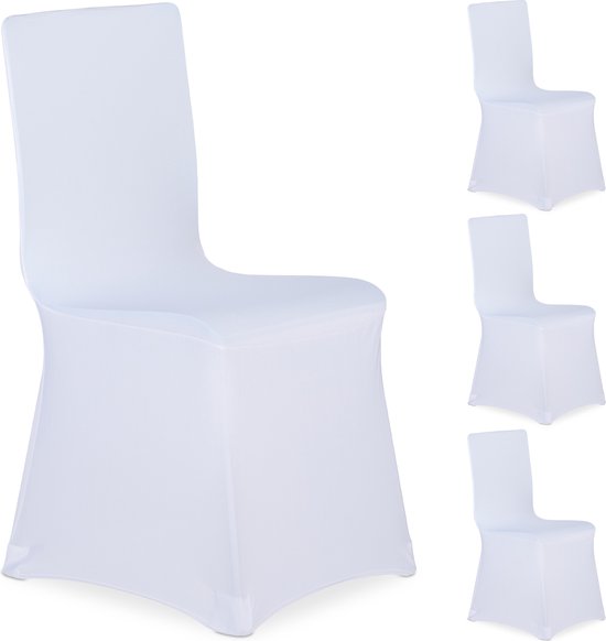 Relaxdays 4x stoelhoezen wit - stoelhoes universeel - stoelhoezenset - meubelhoes stoel