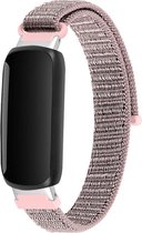 Nylon Smartwatch bandje - Geschikt voor Fitbit Inspire 3 nylon bandje - pink sand - Strap-it Horlogeband / Polsband / Armband