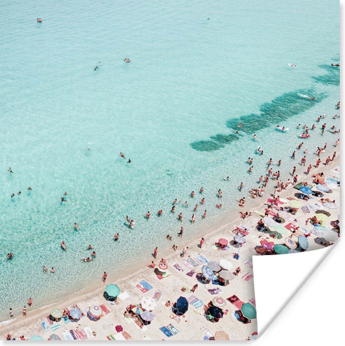 Poster Zee - Strand - Parasols - Blauw - Zomer - 30x30 cm