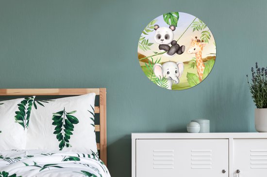 WallCircle - Stickers muraux muraux - Cercle de papier peint - Jungle - Feuilles - Animaux - Vert - 50x50 cm - Cercle mural - Autocollant - Autocollant de papier peint rond
