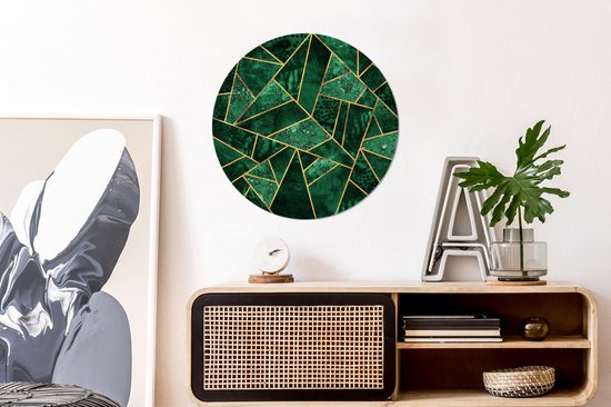 WallCircle - Muurstickers - Behangcirkel - Smaragd - Goud - Abstract - Patronen - 50x50 cm - Muurcirkel - Zelfklevend - Ronde Behangsticker