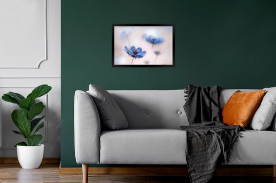 Poster - Kader - Bloemen - Cosmos - Botanisch - Blauw - Poster - Foto met lijst - Wanddecoratie - 30x20 cm